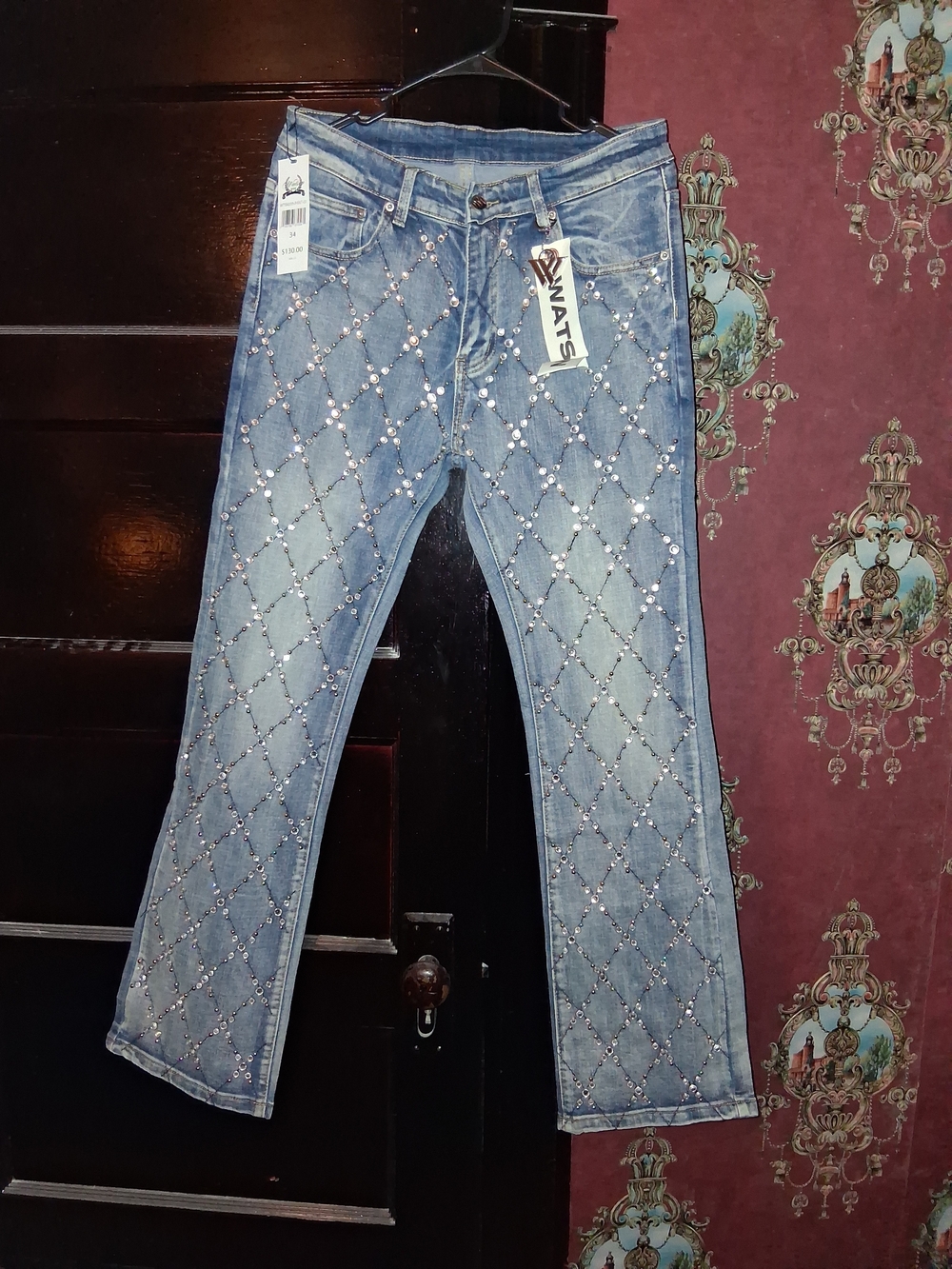 Men’s Watson Relaxed Blue Jeweled Denim Jeans 34
